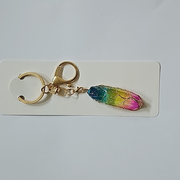 BRAND NEW! Ombre Natural Large Crystal Keychain Purse Charm ~ Gift Well-being - Picture 3 of 5